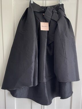 Peach Puff Black Taffeta Formal Event Skirt with Tie Waist Hi Lo Hem size Large